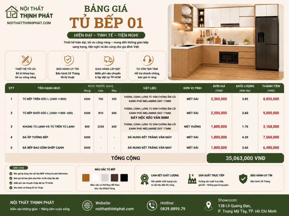 Tủ Bếp Chữ L Hiện Đại Kết Hợp Vân Gỗ Và Màu Trắng TB01